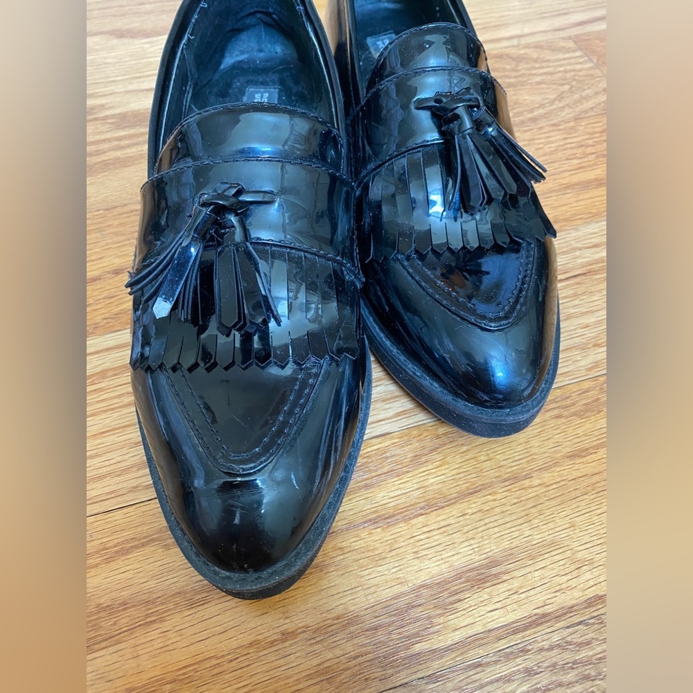 Black patent leather loafers